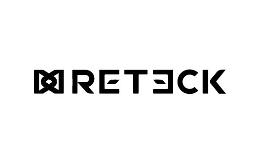 Logo for RETECK: bold, angular wordmark with a square emblem of intersecting lines to the left.