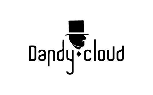 Logo for Dandy Cloud: stylized text with a gentleman's silhouette wearing a top hat between the words 'Dandy' and 'Cloud', with a diamond symbol between.